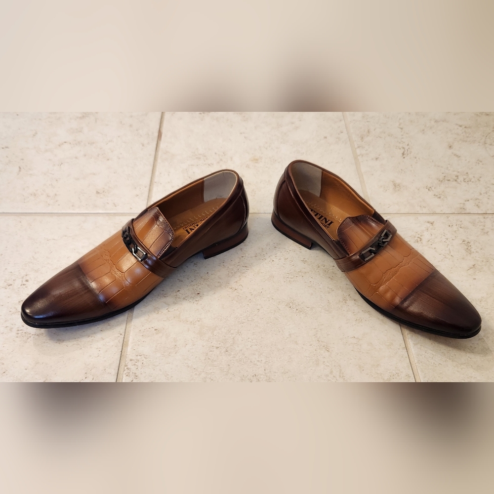 Mens Bittini Loafers Two Tone Brown Crocodile Leather Oxfords Loafers Size 11‎ - Picture 2 of 7